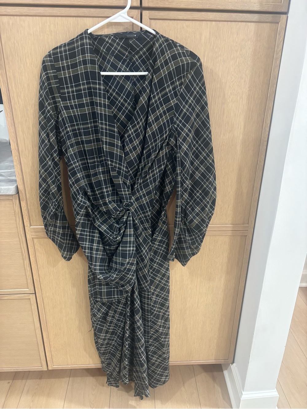 Zara Black Plaid Twist-Front Long Sleeve Dress